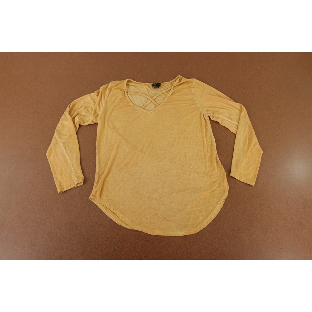 Rue21 Women's Size Small Gold Long Sleeve Lightweight Strappy Neck Pullover Top